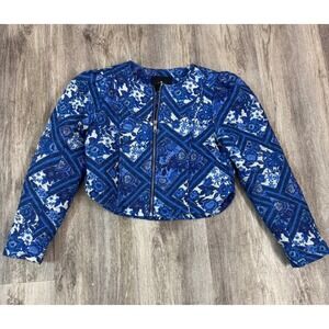 7 For All Mankind Blue Floral Print Cropped Jacket Size M
